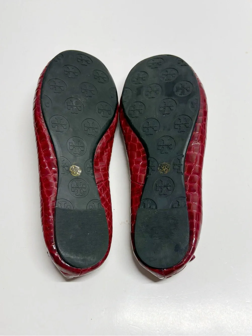 Tory Burch Burgundy Croc-Embossed Reva Ballet Flats